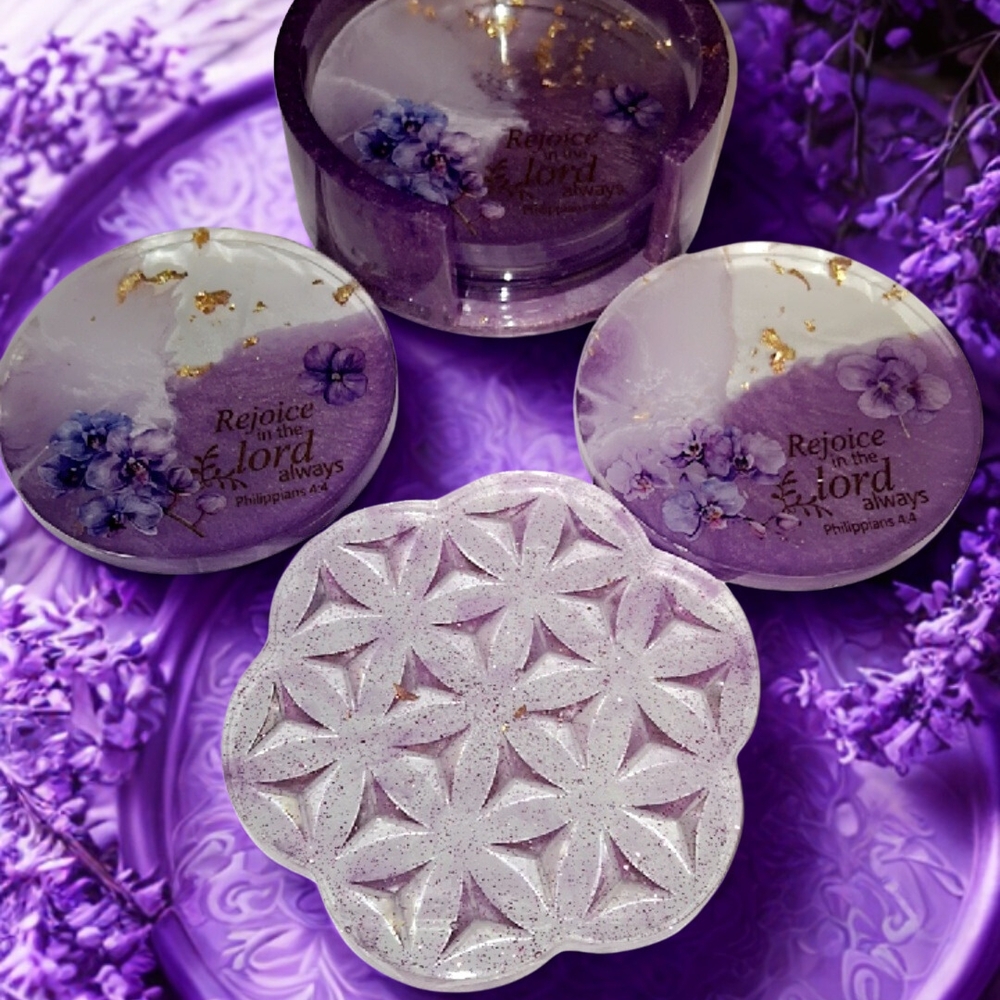 Custom Purple and Gold Decorative Coasters